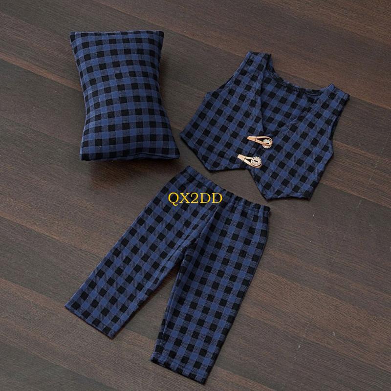 Photography Outfit - Conjunto calças e colete xadrez qx2d,